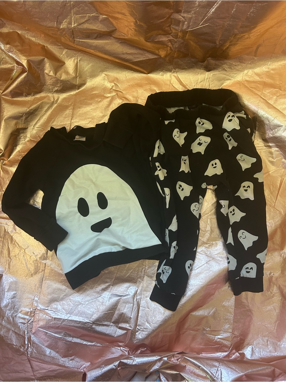 Black Ghost Print Sweatshirt and Jogger Set